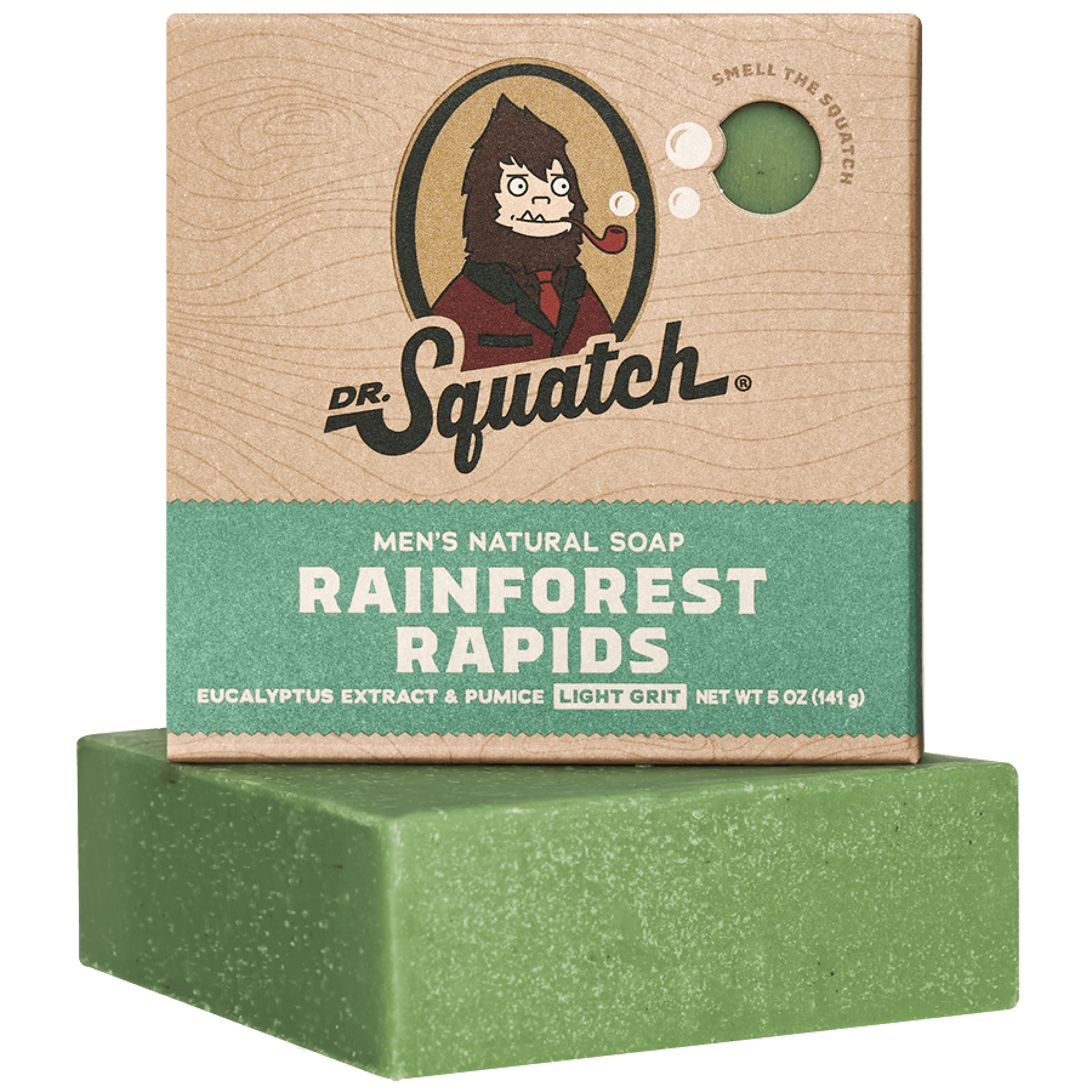 Promotional graphic for Dr. Squatch Essentials: Rainforest Rapids Bar Soap