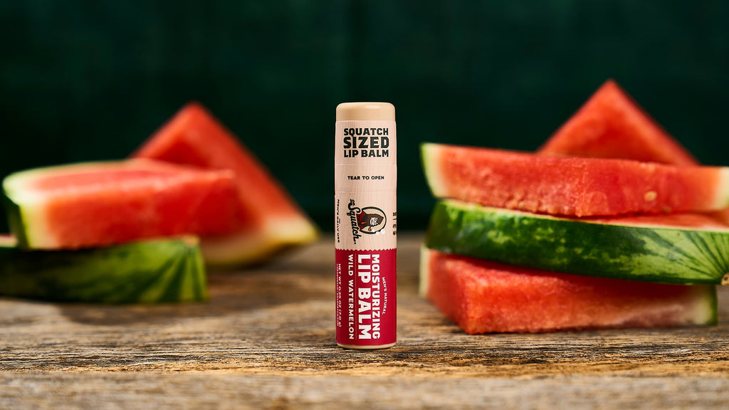 Lifestyle photo featuring Dr. Squatch Wild Watermelon Lip Balm